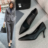 林先森黑色高跟鞋女职业2021年新款细跟三厘米软皮久站不累脚礼仪工作鞋休闲鞋