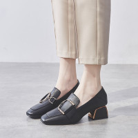 林先森代购 潮牌单鞋女2021春季新款网红粗跟高跟鞋时尚百搭一脚蹬中跟小皮鞋休闲鞋