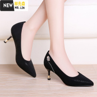 林先森高跟鞋女鞋子细跟配旗袍2021年新款中跟百搭皮鞋小跟春秋四季单鞋休闲鞋