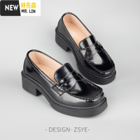 林先森方头厚底高跟防水台jk女学院可拆蝴蝶结黑棕皮亮面优等制服鞋008休闲鞋