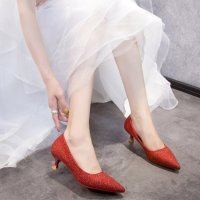 林先森香槟色高跟鞋细跟低跟3厘米婚鞋女2021新款新娘婚纱鞋水晶伴娘鞋5休闲鞋