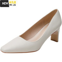 林先森方头复古奶奶鞋女粗跟淑女单鞋春季2021年新款中跟高跟春款女鞋子休闲鞋