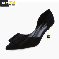 林先森性感中空拼色豹纹高跟鞋2021秋季皮带扣名媛尖头细跟中跟单鞋女鞋休闲鞋