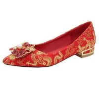 林先森红色新娘婚鞋女不累脚婚礼中式秀禾鞋平底秀禾服粗跟结婚高跟鞋子休闲鞋