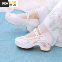 林先森汉服鞋子女增高旗袍鞋坡跟高跟配旗袍的鞋古风淡雅古装绣花鞋布鞋休闲鞋