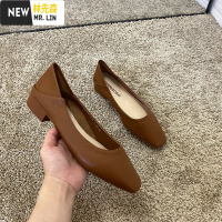 林先森法式方头高跟鞋OL上班通勤鞋子粗跟奶奶鞋浅口单鞋女2021年春新款休闲鞋