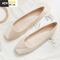 林先森2021春季新款韩版晚晚鞋百搭网红浅口平底豆豆鞋女拼色孕妇单鞋女休闲鞋