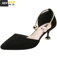 林先森高跟鞋女春季新款百搭细跟职业女鞋一字带扣单鞋女浅口婚鞋小跟鞋休闲鞋