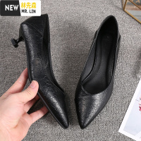 林先森空乘高跟鞋女舒适软底百搭单鞋细跟职业软皮女鞋工作鞋女黑色皮鞋休闲鞋