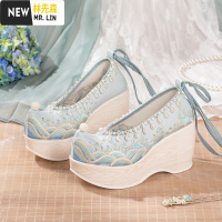 林先森原创高跟汉服鞋子女古风增高春季坡跟绣花鞋女内增高民族风鞋古装休闲鞋