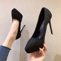 林先森金闪亮片防水台高跟鞋细跟13cm性感夜场舞台主持百搭黑色尖头单鞋休闲鞋