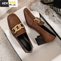 林先森单鞋女2021年新款百搭网红高跟鞋女春秋复古方头粗跟英伦风小皮鞋休闲鞋