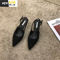 林先森法式高跟凉鞋女鞋子2021年新款夏季后空包头尖头细跟浅口春秋单鞋休闲鞋