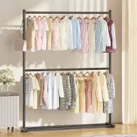 家时光双层衣架衣帽架挂衣服架子家用落地卧室不占空间衣架简易晾衣架子