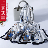 上海故事100%真丝丝巾女春秋冬季百搭杭州丝绸长款桑蚕丝围巾披肩