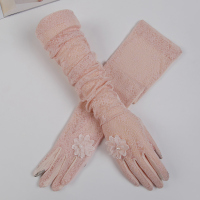 上海故事夏季薄款开车防晒冰丝袖套女士夏天骑车遮阳长款蕾丝手套