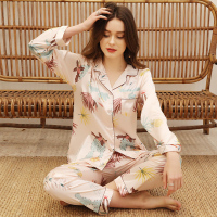 上海故事春秋夏季薄款冰丝睡衣套装女夏天长袖两件套家居服可外穿