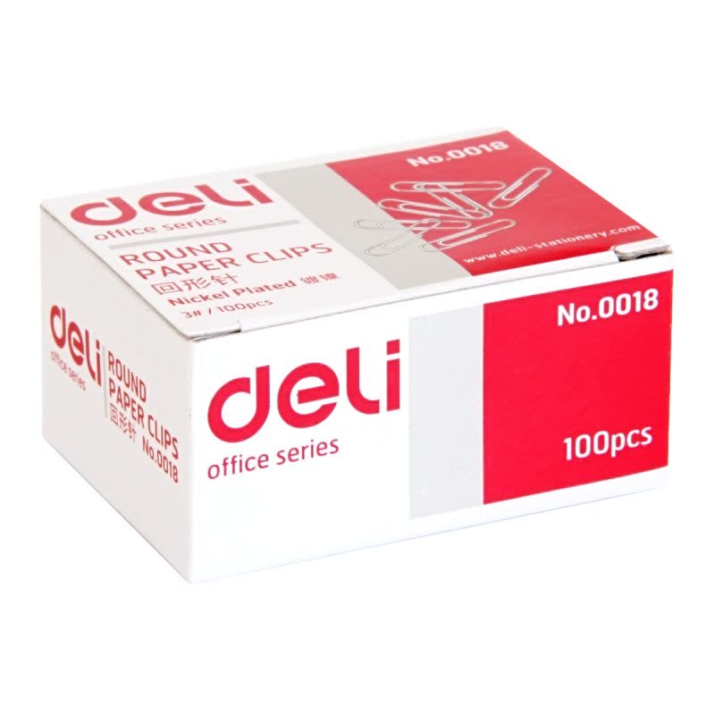 得力(deli)0018 回形针 电镀表层 100枚/盒 10盒装 29mm长 办公、学生办公文具用品图片