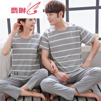 夏天情侣全棉睡衣女装薄款2018新款短袖水洗棉布男土空调成人