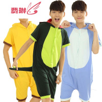 夏季卡通连体睡衣男女情侣可爱动物恐龙猫成人短袖家居服演出