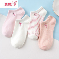 女袜子低帮浅口刺绣女士火烈鸟条纹常规 费琳