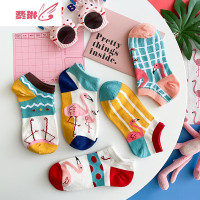 ins超火袜子女短袜浅口船袜韩国网红火烈鸟少女心可爱日系w 费琳