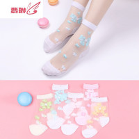 女童水晶袜薄款透明丝袜冰丝短袜花边公主袜儿童透明袜子 费琳