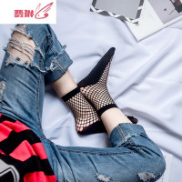 渔网袜短袜女士韩国鱼网袜黑色短丝袜欧美网格丝袜子网眼潮 费琳