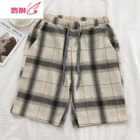 夏季宽松男士沙滩裤海边休闲裤运动中帅气格子大裤衩睡裤 费琳