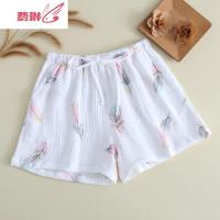 夏季短裤睡裤女纱布棉宽松薄款男士家居服裤子可外穿起居裤 费琳