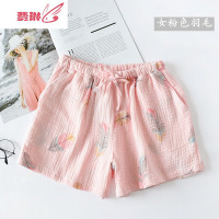 情侣睡裤男女棉纱短裤夏季家居裤棉薄款绉布居家可外穿沙滩裤 费琳