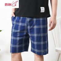 男士睡裤家居薄短裤棉宽松夏天睡觉大裤衩加大码格子沙滩裤 费琳