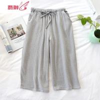 睡裤男式纱布绉布睡裤七分裤男宽松睡裤裤睡居家裤 费琳