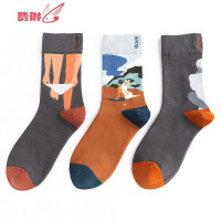 袜子女中性棉袜日系创意个性提花吸湿排汗透气中筒袜时尚花袜 费琳