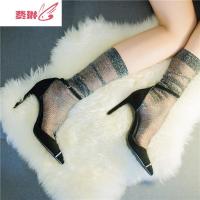 韩国时尚金葱珠光堆堆袜半透明性感摩登中筒袜子亮丝薄款走秀款袜 费琳