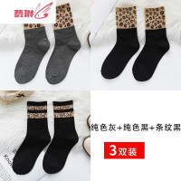 外穿豹纹时尚袜子女韩国潮中筒袜洋气春季ins韩版ulzzan红 费琳