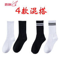 [4双]长筒袜子时尚潮流街头中高帮韩版袜黑白 费琳