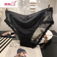三送一 欧美性感网纱透明透视女士中腰内裤 蕾丝边三角裤 费琳