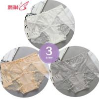 3条装性感透明蕾丝女内裤夏薄拼接高腰大码女士三角裤 费琳