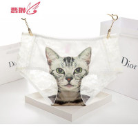 女防走光3D小猫咪喵星人猫头图案大码女士内裤蕾丝性感中腰档 费琳