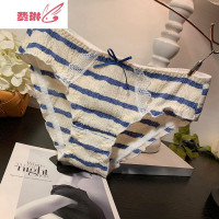 甜美少女系复古条纹内裤女士可爱提花棉三角底裤 费琳