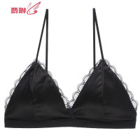 性感蕾丝内衣薄款三角杯黑色聚拢文胸法式无钢圈小胸少女 费琳文胸套装