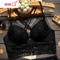 美背文胸聚拢性感蕾丝胸罩黑色交叉带露背套装夏薄款内衣女无钢圈 费琳胸罩