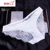 夕纪性感女士内裤蕾丝三角内裤女棉质面料大码低腰纯色内内 费琳