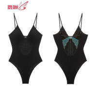 女人的秘密性感欧美连体衣螺纹棉女士紧身连身衣时髦可外穿内衣黑 费琳塑身连体衣塑身衣