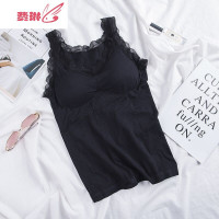 小熊背心女长款蕾丝吊带免穿文胸一体式加厚胸垫V领性感打底内衣 费琳胸罩