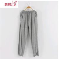 男士睡裤男夏薄款长裤宽松居家裤男棉格子家居服老人空调裤 费琳