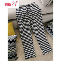欧版加肥加大睡裤男春季长裤宽松绒布柔软休闲格子棉家居裤 费琳
