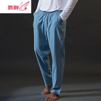 睡裤长夏季薄款水洗纱布家居裤男秋款棉麻居家长裤宽松大码可外穿 费琳