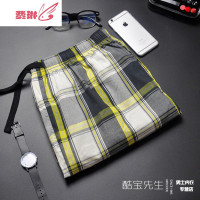 男士睡裤宽松透气舒适家居格子大码棉布空调棉起居长裤 费琳